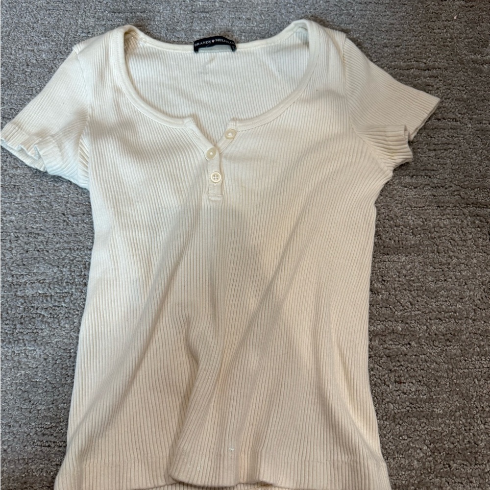 Brandy Cream Ribbed Button-Front Top